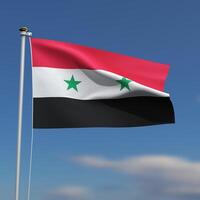 Syria Flag is waving in front of a blue sky with blurred clouds in the background photo