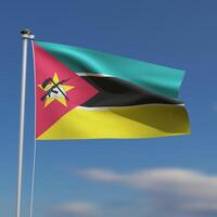Mozambique bandera es ondulación en frente de un azul cielo con borroso nubes en el antecedentes foto