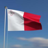 Malta Flag is waving in front of a blue sky with blurred clouds in the background photo