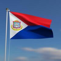 sint Marten bandera es ondulación en frente de un azul cielo con borroso nubes en el antecedentes foto