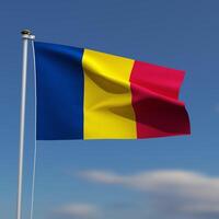 Chad Flag is waving in front of a blue sky with blurred clouds in the background photo
