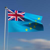 tuvalu bandera es ondulación en frente de un azul cielo con borroso nubes en el antecedentes foto