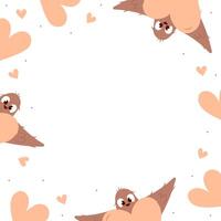 Valentine social media post with birds, hearts and dots. Banner with phrase Happy Valentine's day. Peach fuzz, pink, brown colors. Isolated on white. illustration. Web design. vector