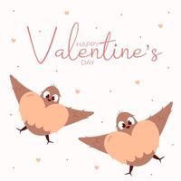 Valentine social media post with birds, hearts. Banner with phrase Happy Valentine's day. Peach fuzz, pink, brown colors. Isolated on white. illustration. Web design. vector