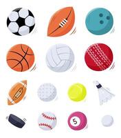 Set of sport balls in hand draw style isolated on white.Soccer, football,rugby,bowling,basketball,volleyball, cricket,golf, tennis, shuttlecock badminton,hockey puck,baseball, billiard,ping pong. vector