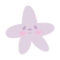 linda kawaii estrella de mar, mar estrella en mano dibujar plano estilo aislado en blanco antecedentes. niños ilustración.dibujos animados gracioso bebé animal personaje diseño.soft pastel colores. vector