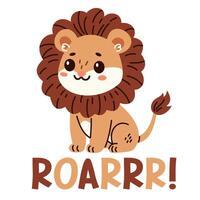Cute lion and the inscription ROAR Flat illustration in children's style vector