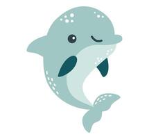 Flat illustration in children's style. Cute dolphin with smiling face on white background vector