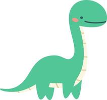 Cute green dinosaur in simple child style on white background, flat illustration vector