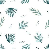 Seamless pattern with nautical theme on white background. Seaweed and corals vector