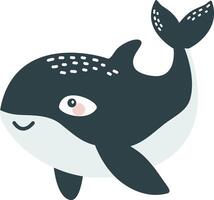 Flat illustration in children's style. Cute killer whale with smiling face on white background vector