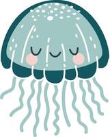 Flat illustration in children's style. Cute jellyfish with smiling face on white background vector