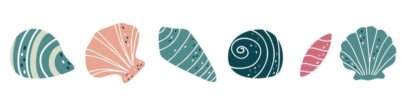 Set of illustrations in Scandinavian style. Cute shells and seashells on white background vector