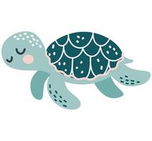 Flat illustration in children's style. Cute turtle with smiling face on white background vector