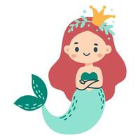 ilustración en blanco antecedentes. linda sirena en ingenuo infantil estilo vector