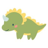 Cute green dinosaur in simple child style on white background, flat illustration vector