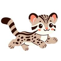 illustration in children's style. Cute wild ocelot on white background vector