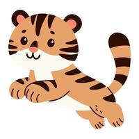 illustration in children's style. Cute tiger cub jumps and runs vector