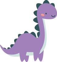 Cute green dinosaur in simple child style on white background, flat illustration vector