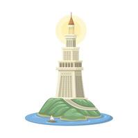 Lighthoue Of Alexandria Building Landmark Cartoon Illustration vector