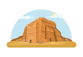 Hegra Aka Madain Saleh Saudi Arabia Ancient Village Cartoon illustration vector