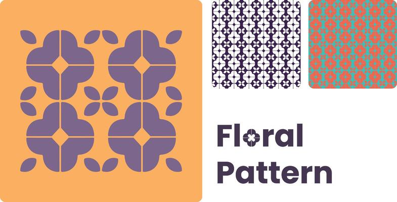 Floral pattern seamless with small diamond leafy shapes with square in middle, flowery silhouettes