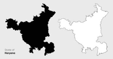 Haryana map set with Black fill and white fill on grey vector