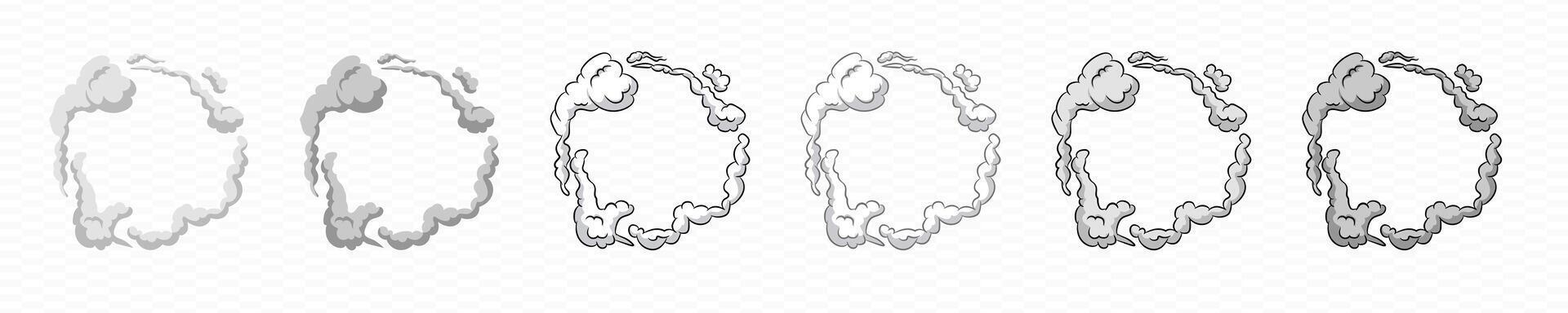 Smoke cartoon picture frame . Comic smoke dust border