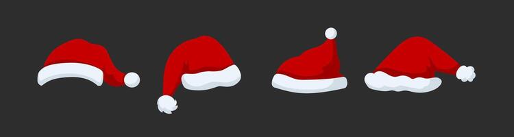 Red santa claus hat set. Christmas winter headdress vector