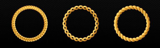 Braid circle golden 3d frame. Round braided ring. Twisted rope vector