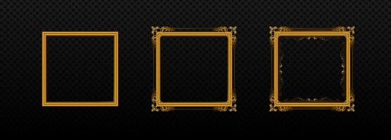 Gold square frames with ornaments set vector