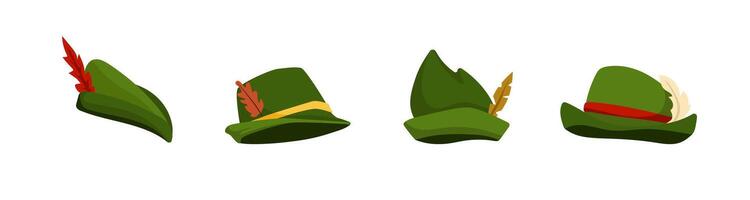 Green hats with archers and hunters feather vector