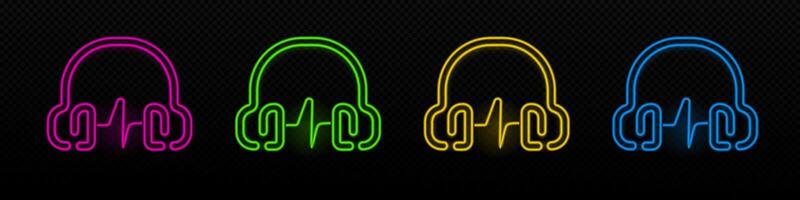 Dj headphones neon icon. Audio sound glowing laser symbol vector