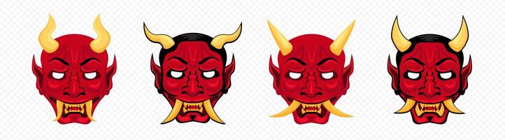 Japan devil masks with horns template vector