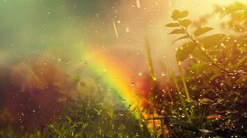 Looking through the rain in nature and seeing it creating beautiful psychedelic rainbow colours photo