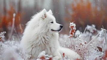 White dog breed Samoyed photo