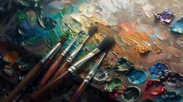Artistic Tools Engaging visuals showcasing essential tools of the trade, including brushes, palette, and paints photo