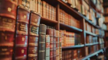 many books on a shelf in a library. photo