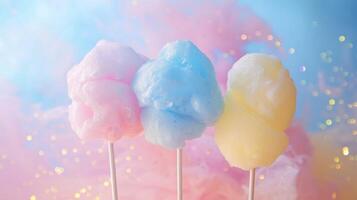 Colorful cotton candy in soft pastel color background. photo