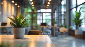 A cozy workspace the beautiful blurred background of a modern office interior. photo