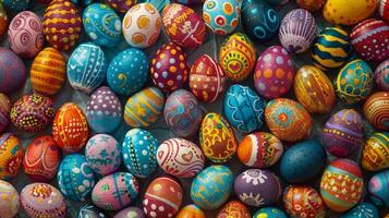 Colorful background of easter eggs collection, easter celebration. photo