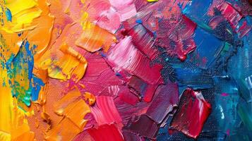 Closeup of abstract rough colorful multicolored art painting texture, with oil brushstroke, pallet knife paint on canvas photo