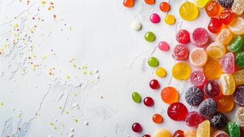 Colorful candies, jelly, and marmalade with space for text. photo