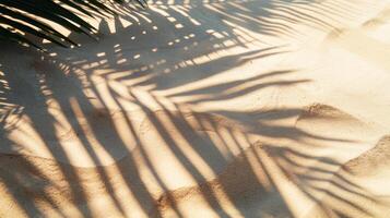 Summer and Holiday Concept with Tropical Coconut Leaf Shadow on Beach Sand. photo