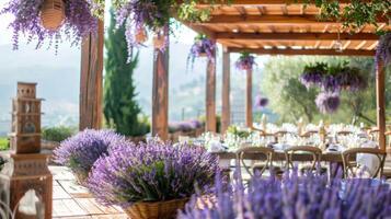 Wedding decor in the countryside, lavender theme decoration. photo