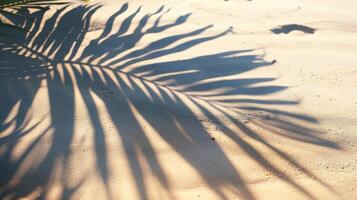 Summer and Holiday Concept with Tropical Coconut Leaf Shadow on Beach Sand. photo