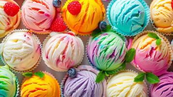 Lots of delicious colorful ice cream. photo