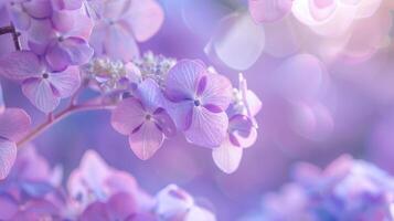Close up of light purple lacecap hydrangea flowers wallpaper background, Kagoshima, Kyushu, Japan, soft focus photo