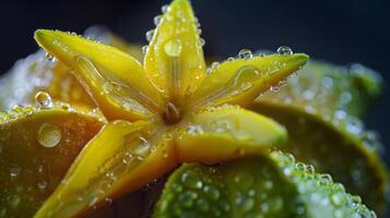 Fresh Starfruit with Dew Drops. photo