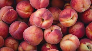 Big beautiful pink peaches. Fresh ripe peaches as background. photo